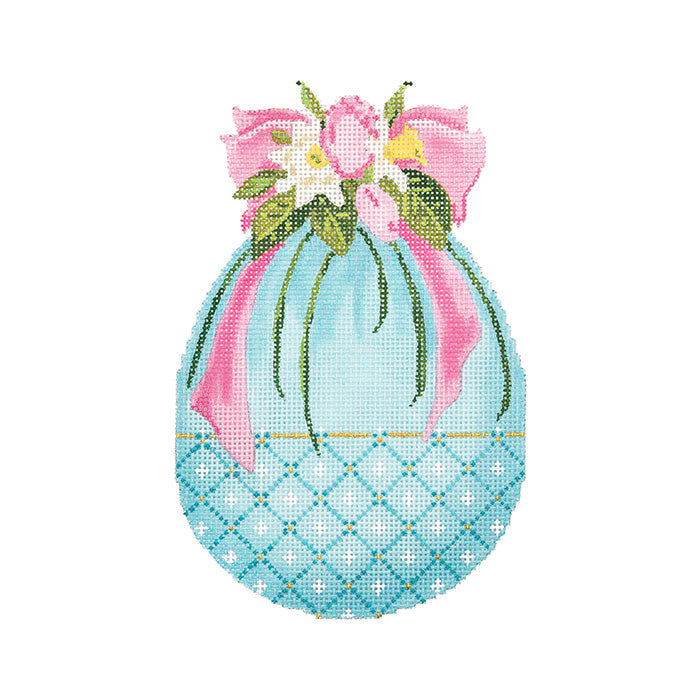 KC-KEA78-18 Turquoise Egg with Tulips and Pink Ribbon
