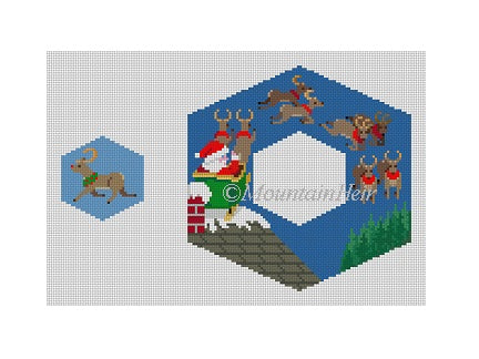 MH0215 Rooftop Santa & Reindeer, Dangler Ornament