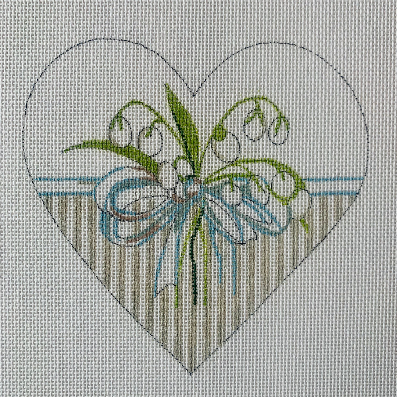 240K Beige Pin-Stripe Heart with Blue Bow