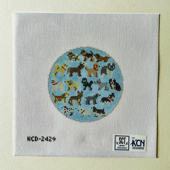 KCD2429 Blue Dogs Round Canvas