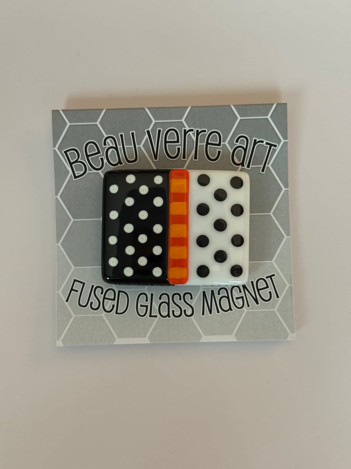 Black, White Dot with Orange Fused Glass Needleminder - MKT