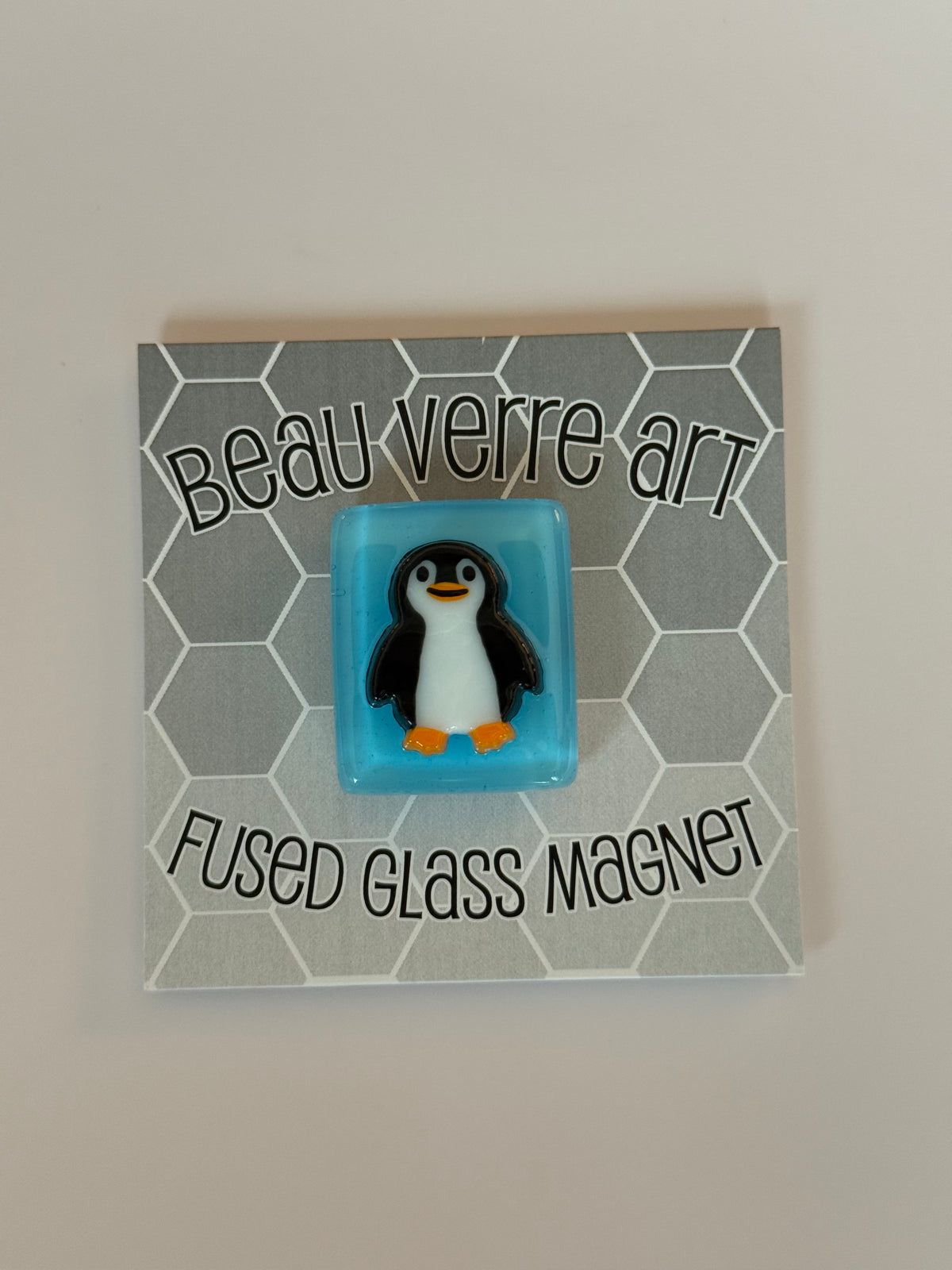 Penguin on Blue Fused Glass Needleminder - MKT