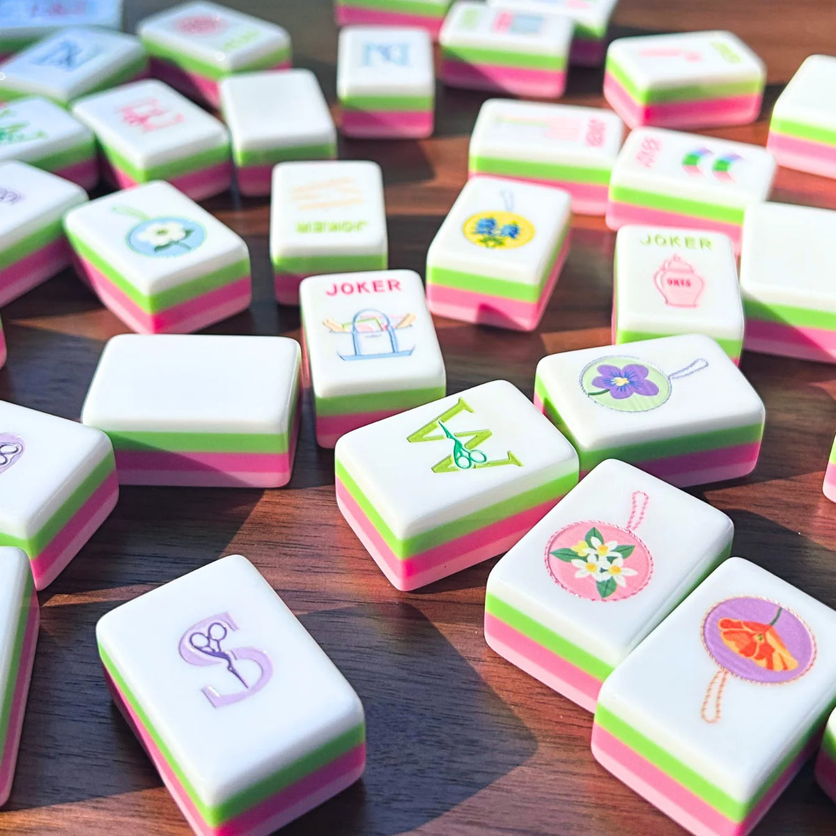 Needlepoint-Themed Mahjong Tile Set - Lucky Lotus - PRE-ORDER (Expected to ship February 2027)