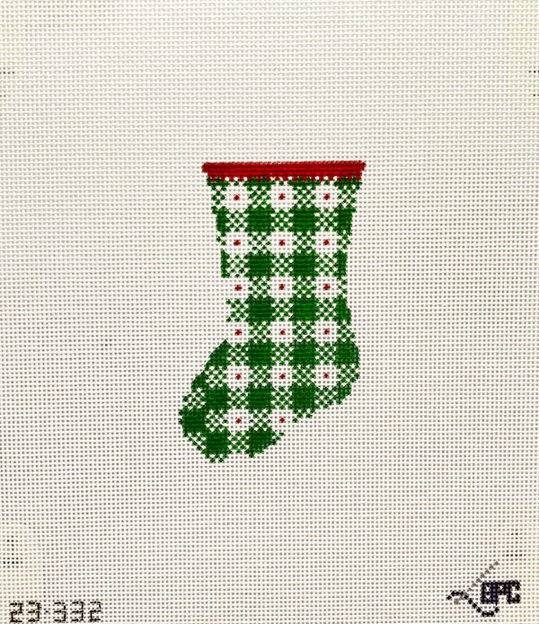 23-332 Micro Green gingham stocking  - TS