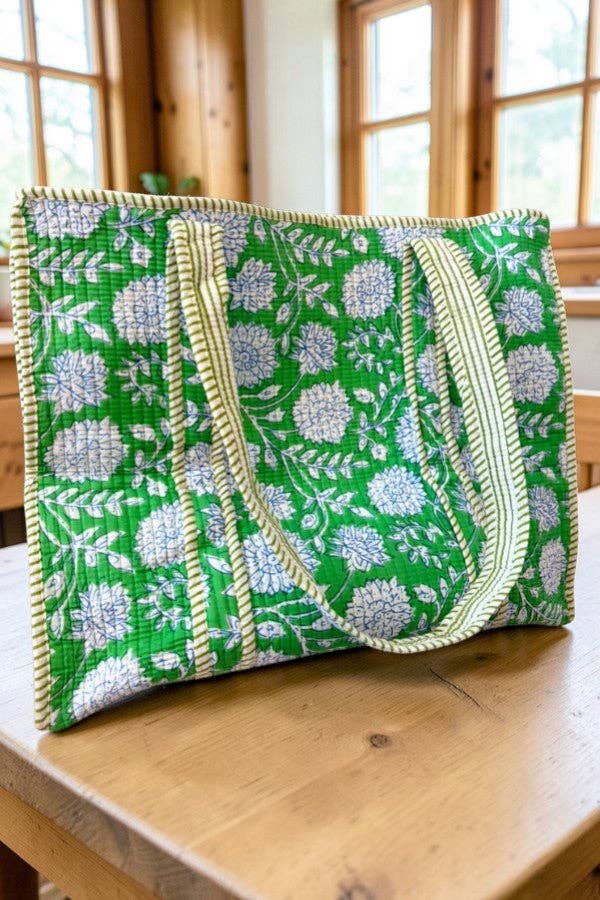 Green Floral Patterned Tote Bag