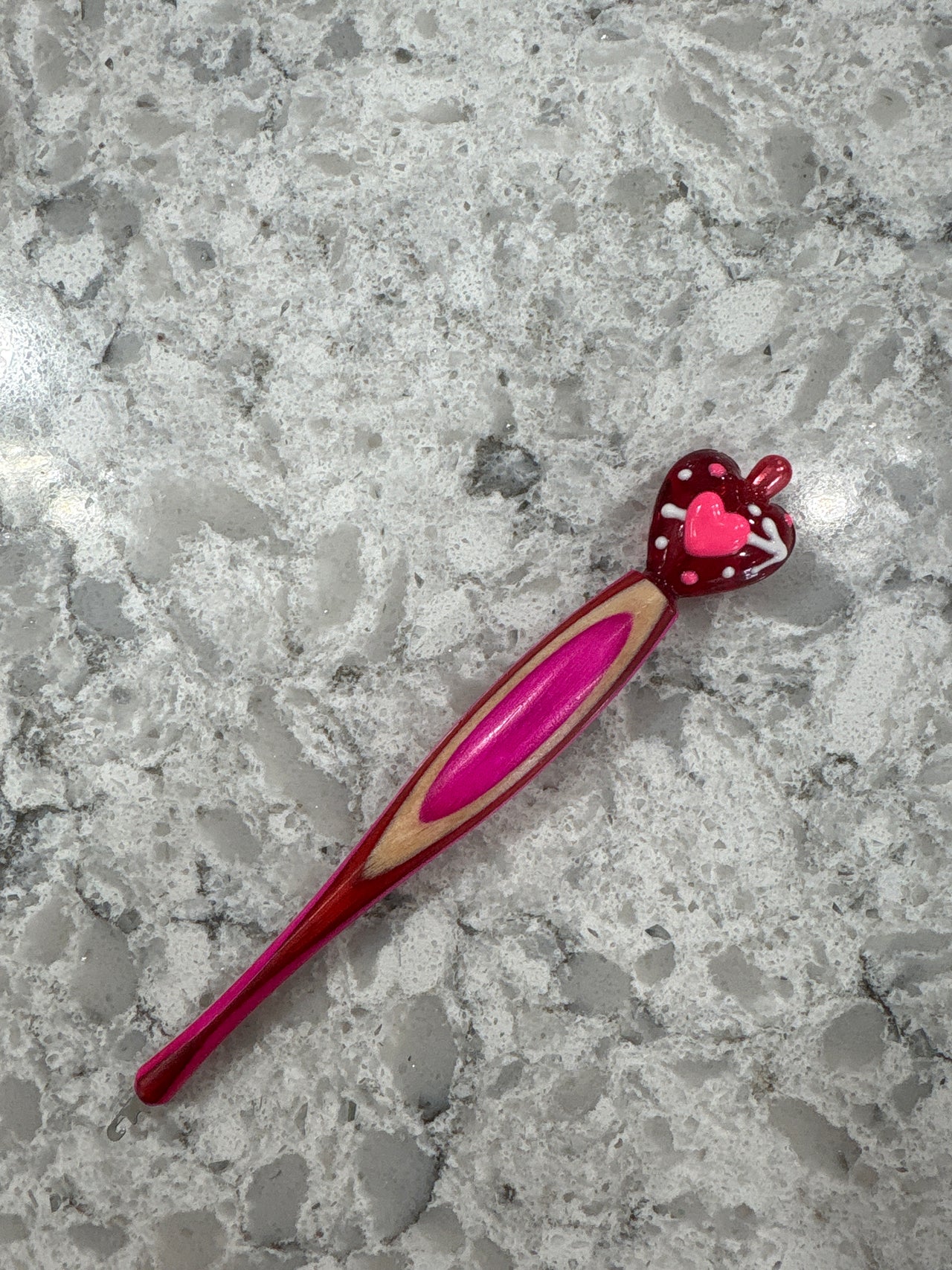 Special Edition Valentines Handcrafted Wooden Threader with Glass Bead