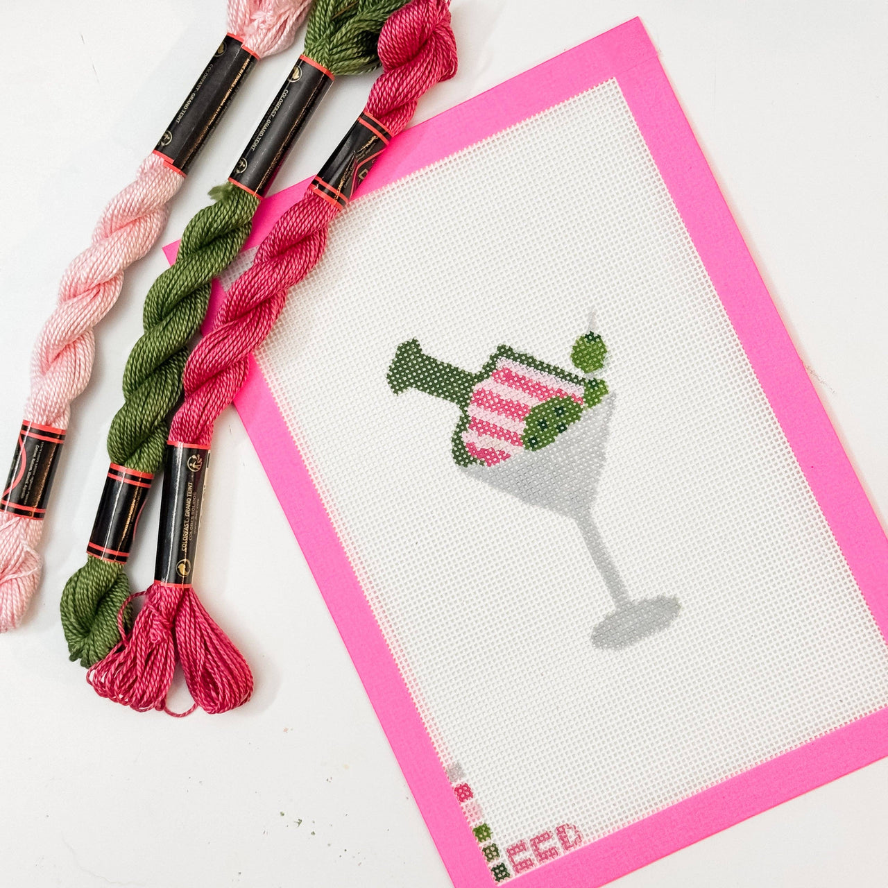 Hand-Painted Pickleball Martini Needlepoint Canvas | 3.5” Canvas | 18 Mesh Fun Cocktail Design