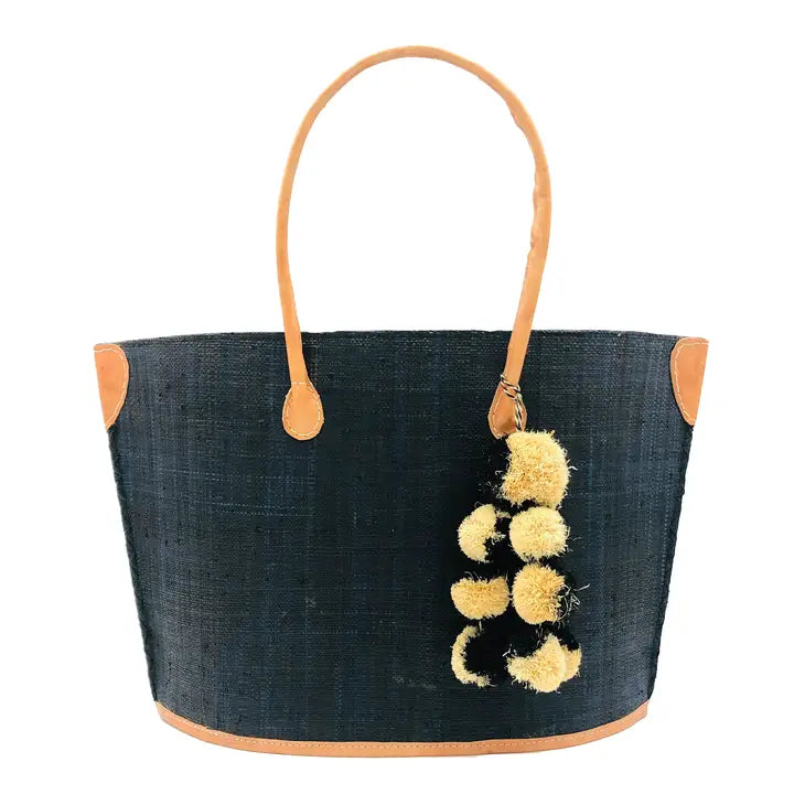 Melanga Straw Tote Bag with Waterfall Pompoms