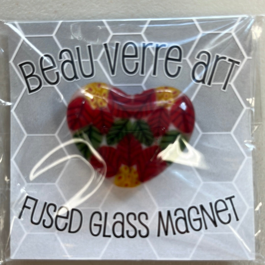 Poinsettia Murrini Heart Fused Glass Needleminder