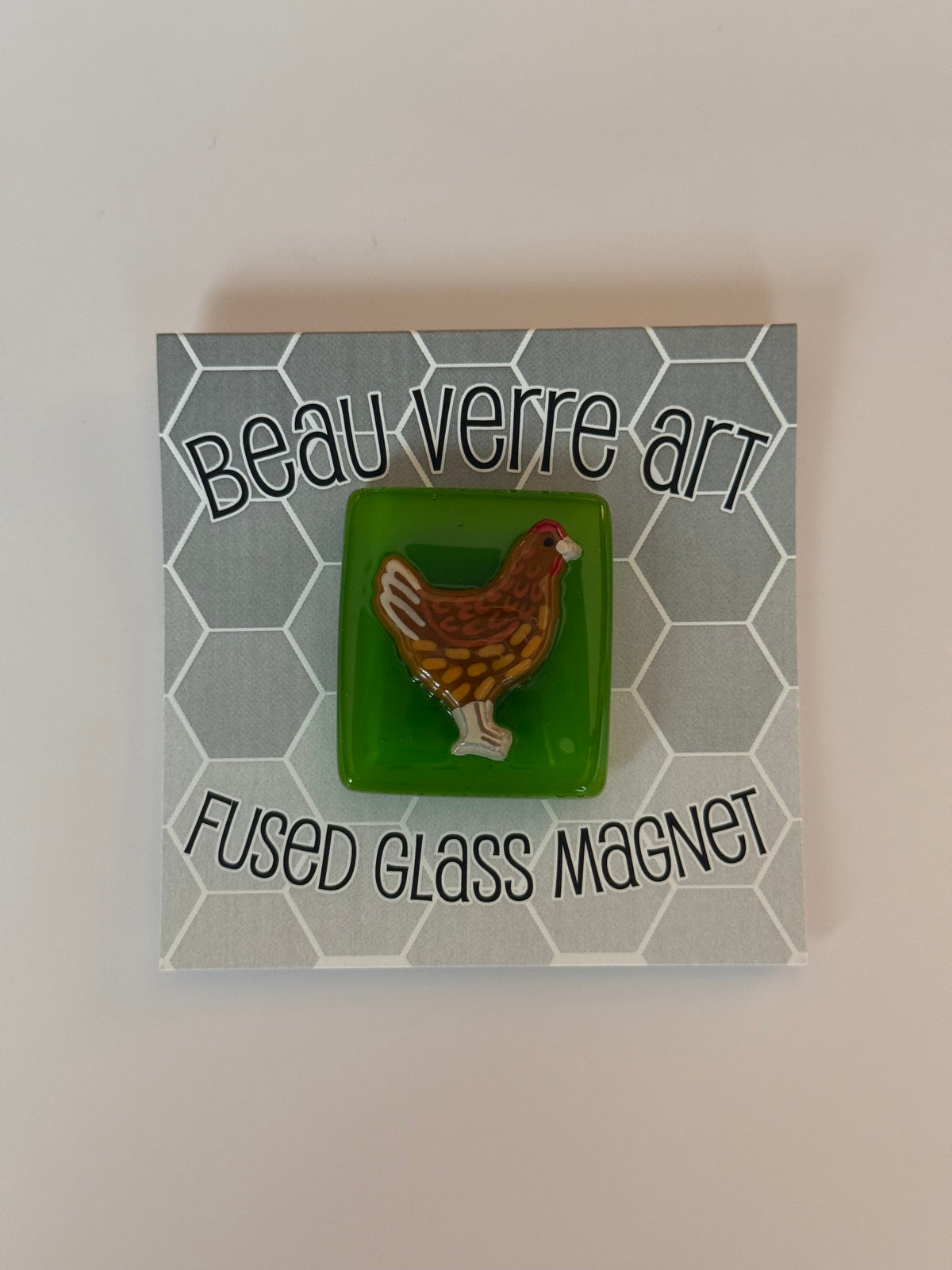 Chicken on Green Fused Glass Needleminder - MKT