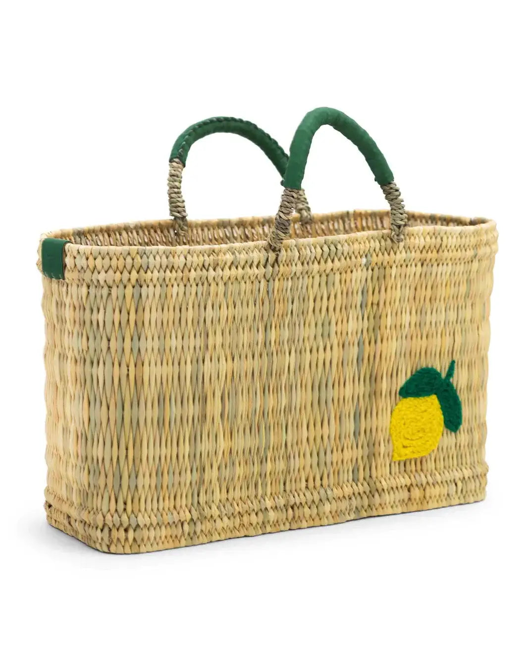 Lemon Embellished Hand woven rush shopping basket, Tote bag market rattan bag