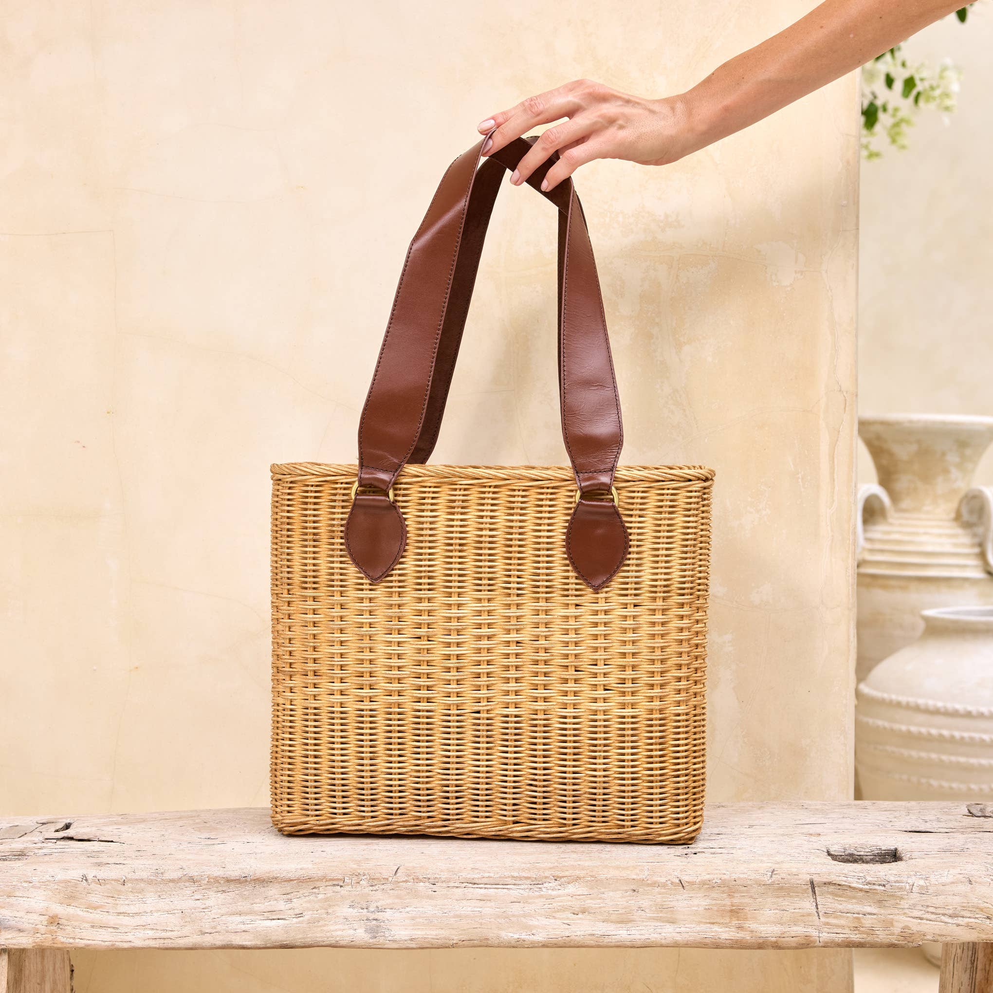 Rattan European Style Tote Bag with Batik Lining
