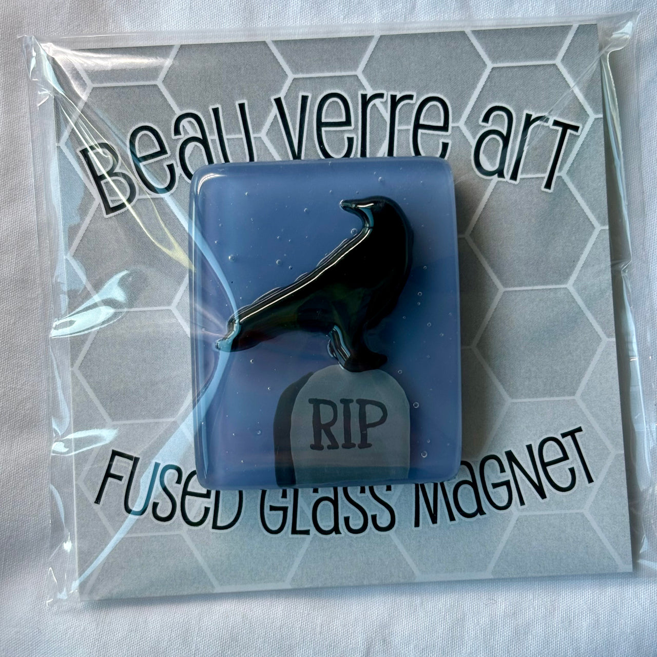 Graveyard Crow Fused Glass Needle Minder