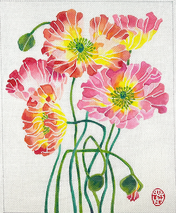 GM-PL-02 Gabby Malpas – Poppies #2 – pinks, reds, corals, oranges, yellows & greens       - TS