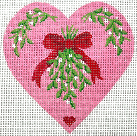 XM-40 Christmas Ornament – Pink Heart w/ Mistletoe & Red Bow   - TS