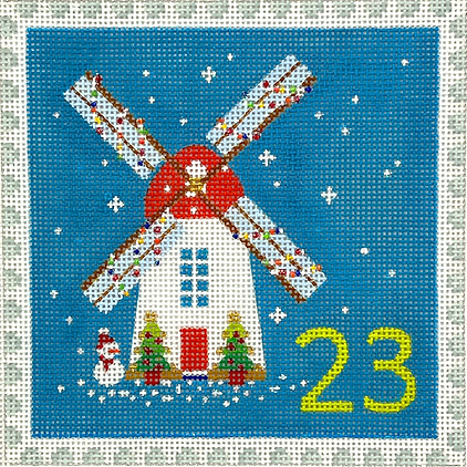 KH-PL-23 Klara Hawkins – Advent Stamp #23 – Windmill w/ Snowman      - TS