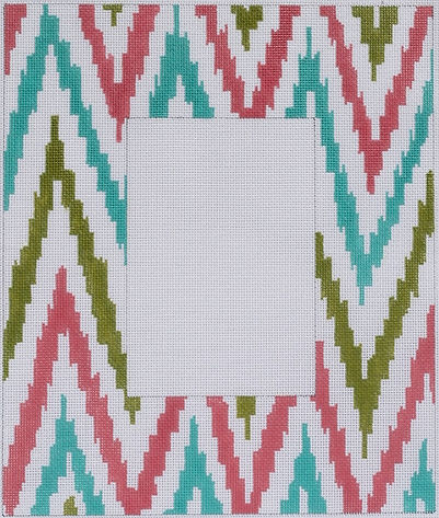 FR-05 Frame – Large Ikat Zigzag – coral, turquoise, green on white - TS