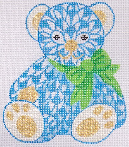 OM-183 Mini Herend-style Fishnet Teddy Bear – Blues w/ Green - TS