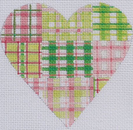 OM-03 Lg. Mini – Madras Patchwork Heart – pinks & greens  - TS