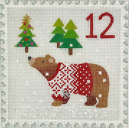 KH-PL-12 Klara Hawkins – Advent Stamp #12 – Bear in Sweater     - TS