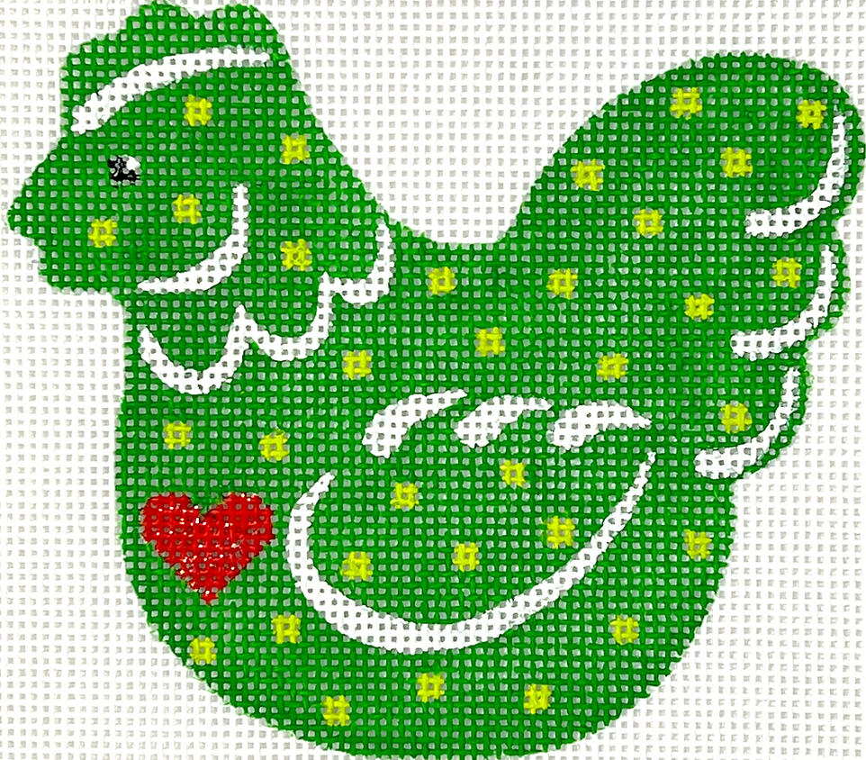 XM-184 Christmas Ornament – Country Christmas Chicken w/ Heart & dots – greens, sparkly red & white  - TS