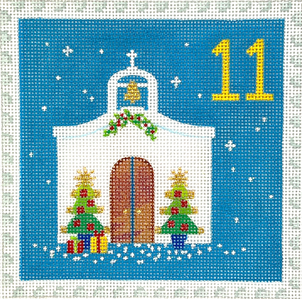 KH-PL-11 Klara Hawkins – Advent Stamp #11 – Chapel w/ Christmas Trees      - TS