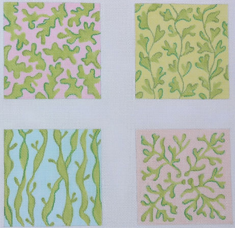 CO4-01 Set of 4 Coasters – Seaweed – greens on pastels - TS