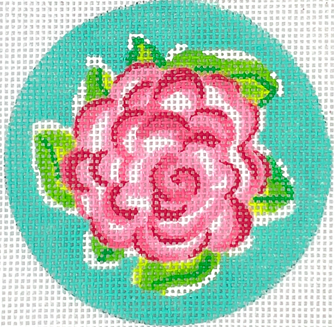 INSL3-52 Planet Earth & Lee 3” Round – Lilly-inspired rose – pinks & greens on turquoise  - TS