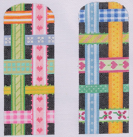 EGC-04h Glasses Case – Woven Ribbons – multi on black (half-size) - TS