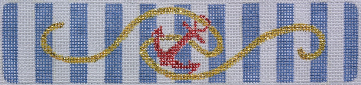 CU-51 Cuff – Anchor on Blue Cabana Stripes w/ red & gold - TS