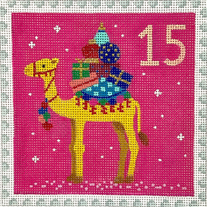 KH-PL-15 Klara Hawkins – Advent Stamp #15 – Camel w/ Gifts      - TS