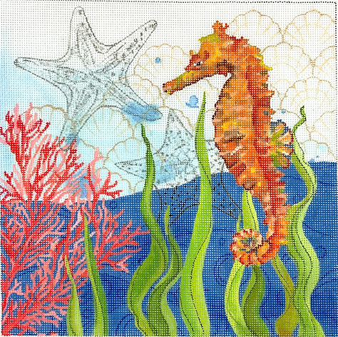 SER-PL-09 Sally Eckman Roberts – Oceana Seahorse w/ Coral, Seaweed, Shells & Starfish    - TS