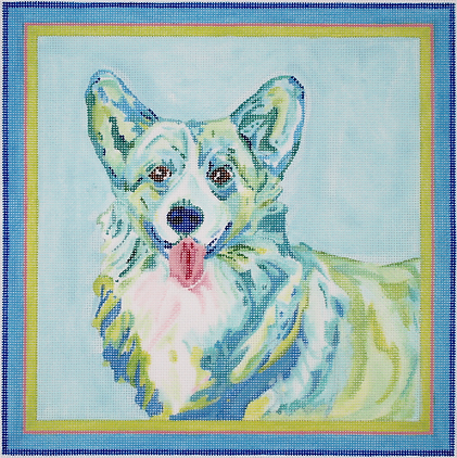MC-PL-05 Megan Carn Welsh Corgi – blues & greens with pink      - TS
