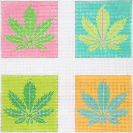 CO4-420 Set of 4 Coasters – Andy Warhol Style Weed Leaves – multi brights - TS