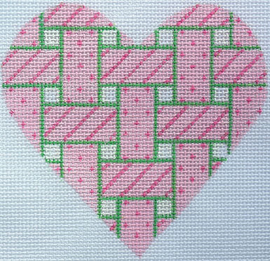 OM-05 Mini Heart – Woven Ribbons – pink w/ green edging (January)  - TS