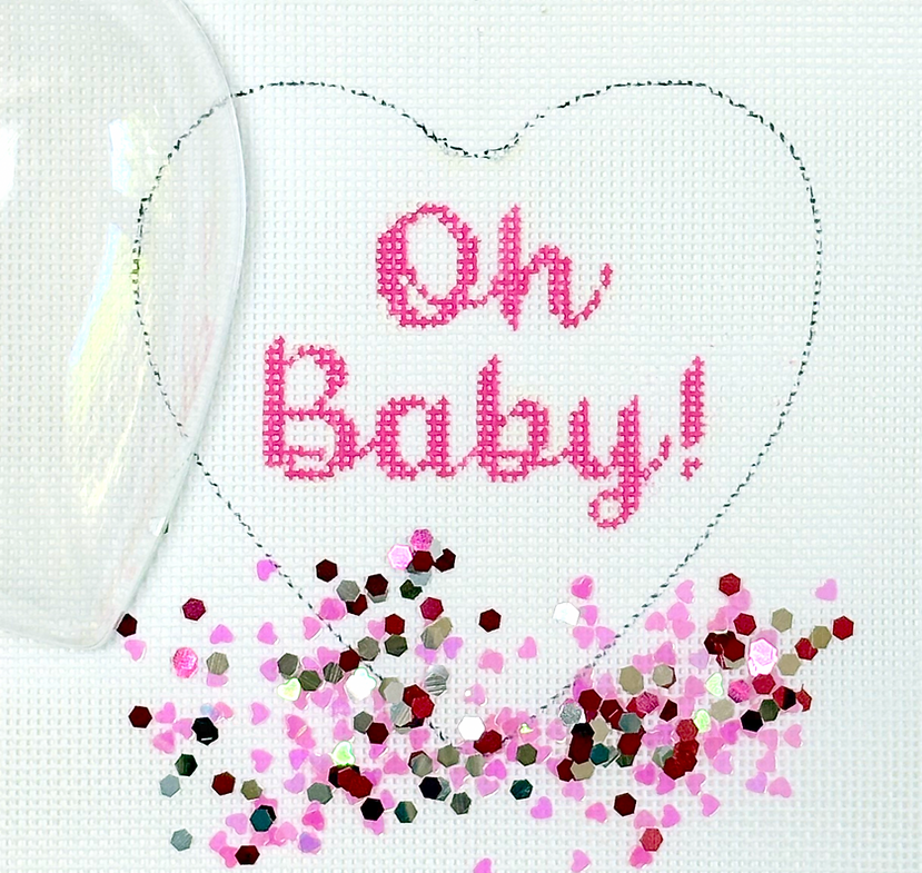 OMD-52 Heart Mini w/Clear Dome Cover & Confetti - "Oh Baby!" - Pink
