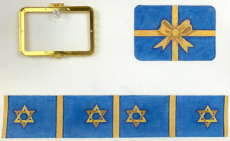BXMREC-05 Limoges Box – Med. Rectangle Gift Box – Hanukkah blues & golds (gold clasp)          - TS