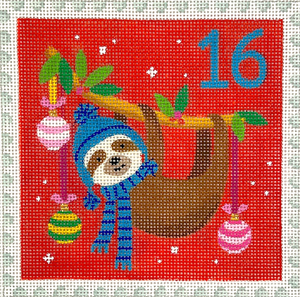 KH-PL-16 Klara Hawkins – Advent Stamp #16 – Sloth w/ Ornaments      - TS