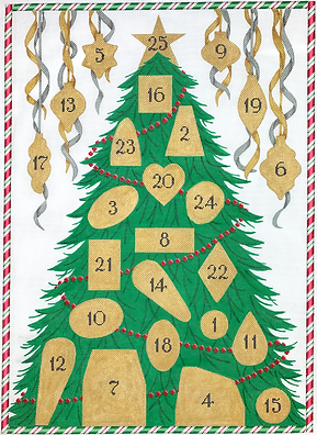 ADV-01  Christmas Tree Advent Calendar (set includes background on 13 mesh and 25 ornaments on 18 mesh)  - TS