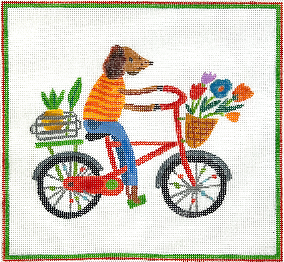 CG-PL-12 Carolyn Gavin – Dog on Bicycle w/ Flowers & Pineapple    - TS