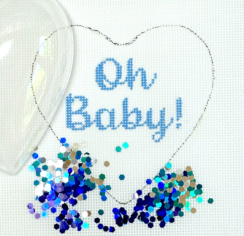 OMD-53 Heart Mini w/Clear Dome Cover & Confetti - "Oh Baby!" - Blue