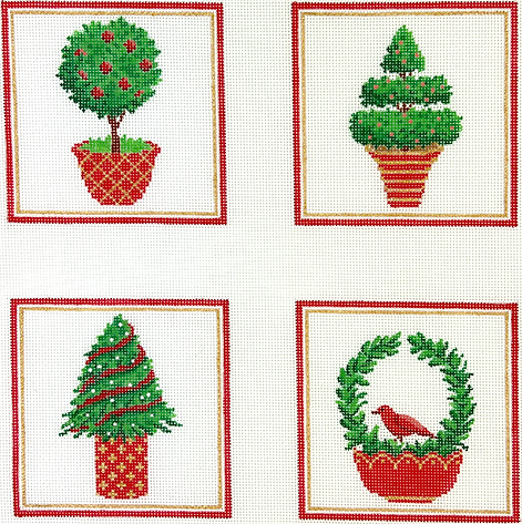 CO4-44 Set of 4 Coasters – Christmas Topiaries        - TS