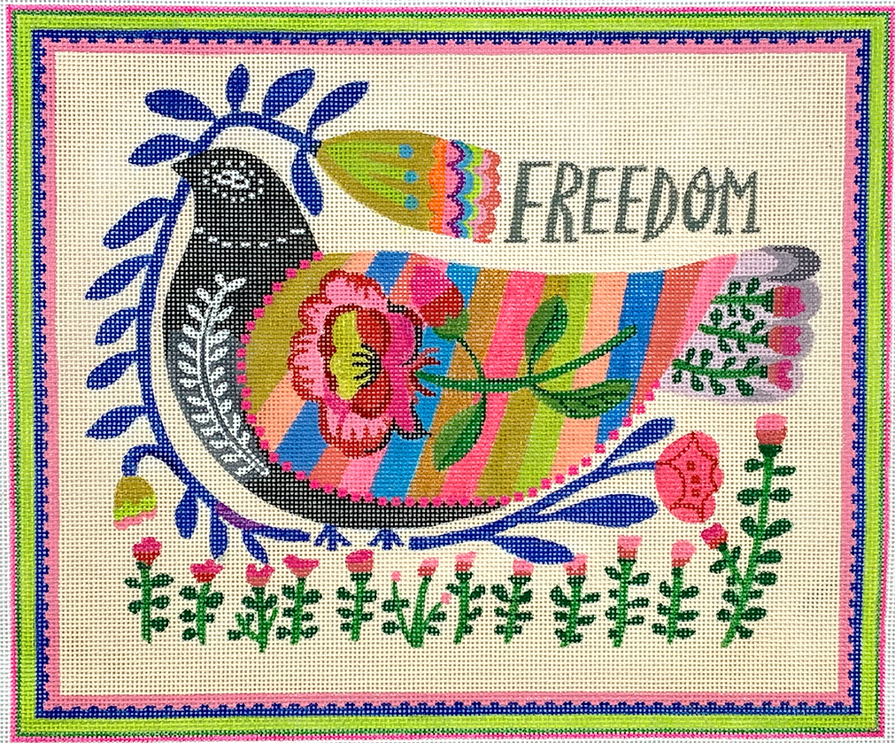 CG-PL-07 Carolyn Gavin – Freedom Dove with Flowers – multi color 13 mesh - TS