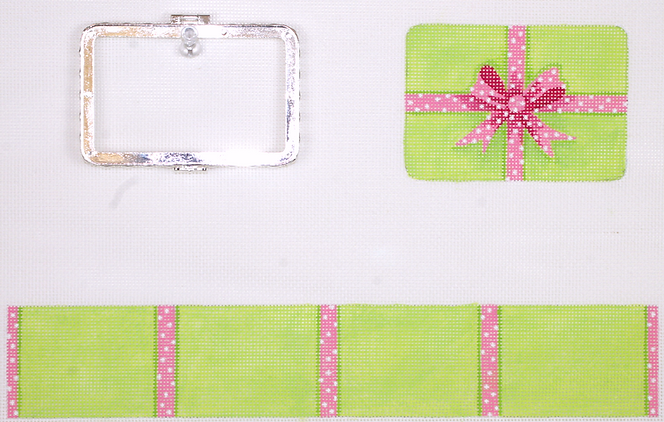 BXMREC-01 Limoges Box – Med. Rectangle Gift Box – Lime w/ Pink Dotted Ribbon (silver clasp) - TS