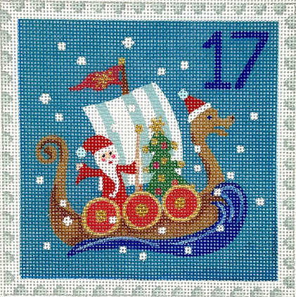 KH-PL-17 Klara Hawkins – Advent Stamp #17 – Santa in Dragon Boat      - TS