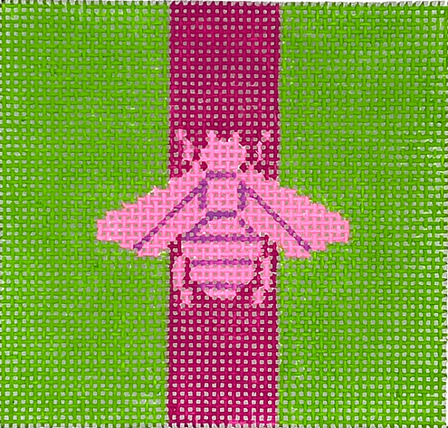 INSSQ3-69 3” Square Insert – Gucci Bee in Mod Colors – hot pink w/ raspberry stripe on green     - TS