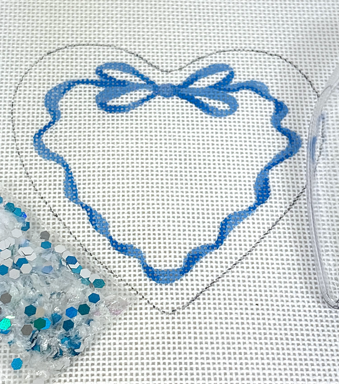 OMD-59 Heart Mini w/Clear Dome Cover & Confetti - Blue Ribbon with Monogram Space