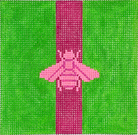 INSSQ4-67 4” Square Insert – Gucci Bee in Mod Colors – hot pink w/ raspberry stripe on green     - TS