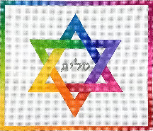 TAL-01 Tallis Bag – Rainbow Star of David – multi on white  - TS