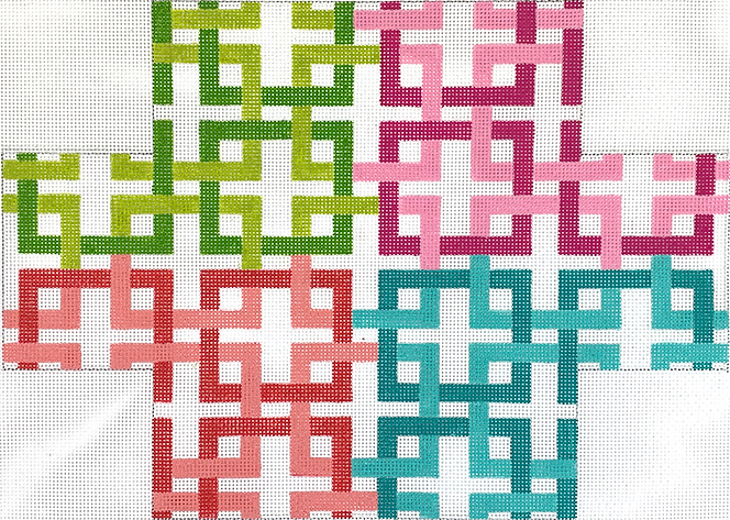 BR-31 Brick – Interlocking Squares – coral, lime, aqua & pink     - TS